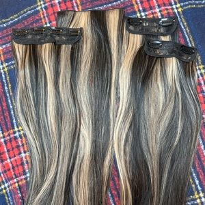 Straight Clip In Hair Extension Black Mix Blonde 20”